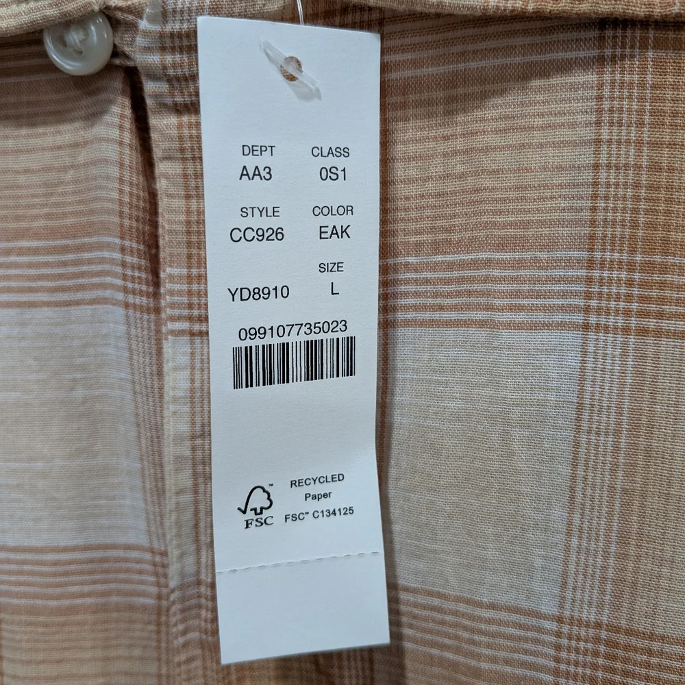 J.Crew 100% Cotton Plaid Short Sleeve Camp Shirt Size L NWT Casual Beachy Coasta - Picture 5 of 10